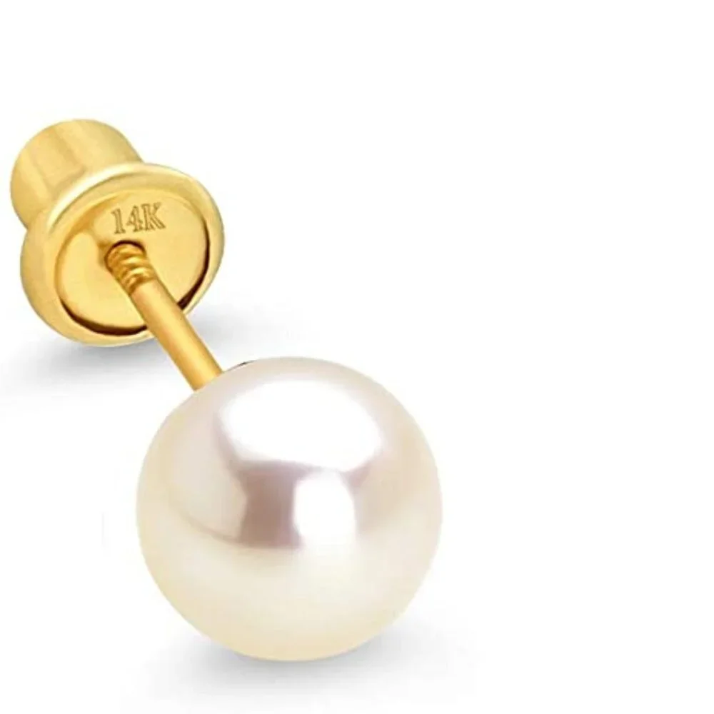 14k yellow Gold 4mm  white Pearl Stud Earrings
